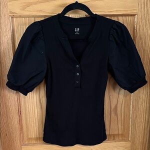 GAP Women's Elegant Black Puff Sleeve Blouse